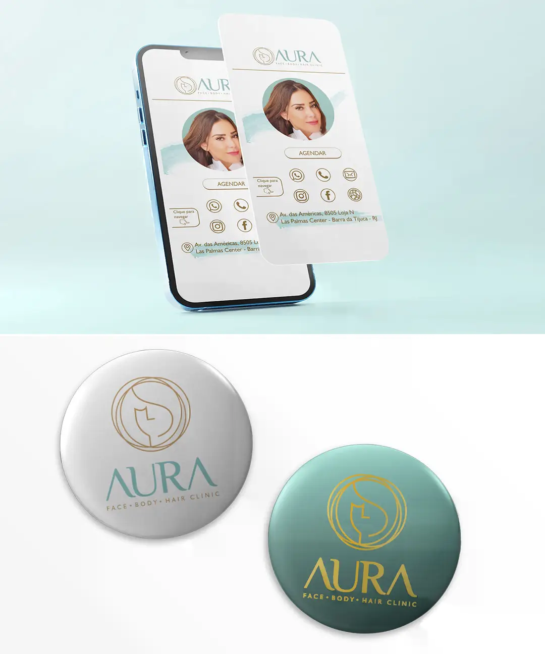 cartão digital e boton Aura Clinic