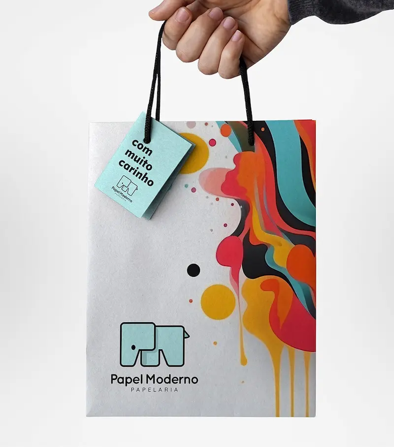 bolsa (sacola) Papel Moderno Papelaria, identidade visual criação de Andréa Martins, AMartins Design