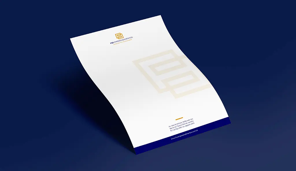 Papel timbrado da FSS Empreendimentos. Identidade Visual para mercado imobiliário criada por Andréa Martins, AMartins Design